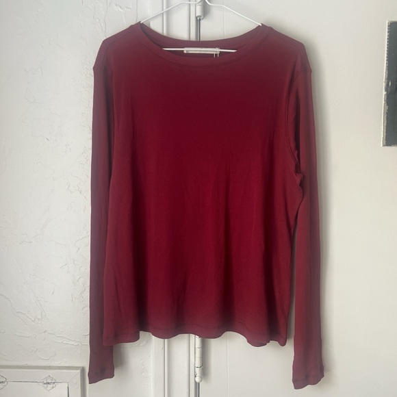 ribbed pima cotton long sleeved t-shirt in burgundy - Picture 4 of 7